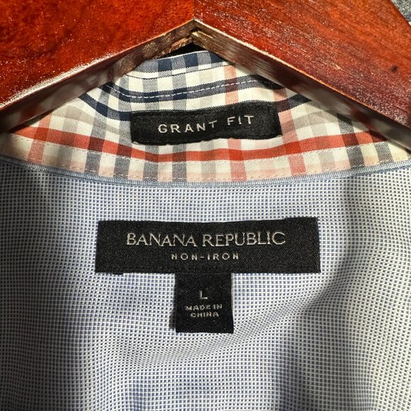 Banana Republic Shirt Mens Large Grant Fit Non Iron Orange Blue Cotton Plaid - Picture 6 of 9
